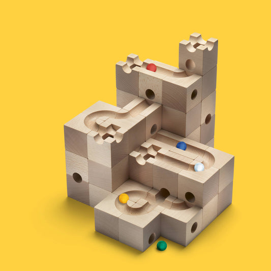 STANDARD 50 cubes, ball track, wood, Switzerland, marble track
